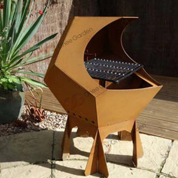 Corten Metal Patio Wood Burning BBQ Grill