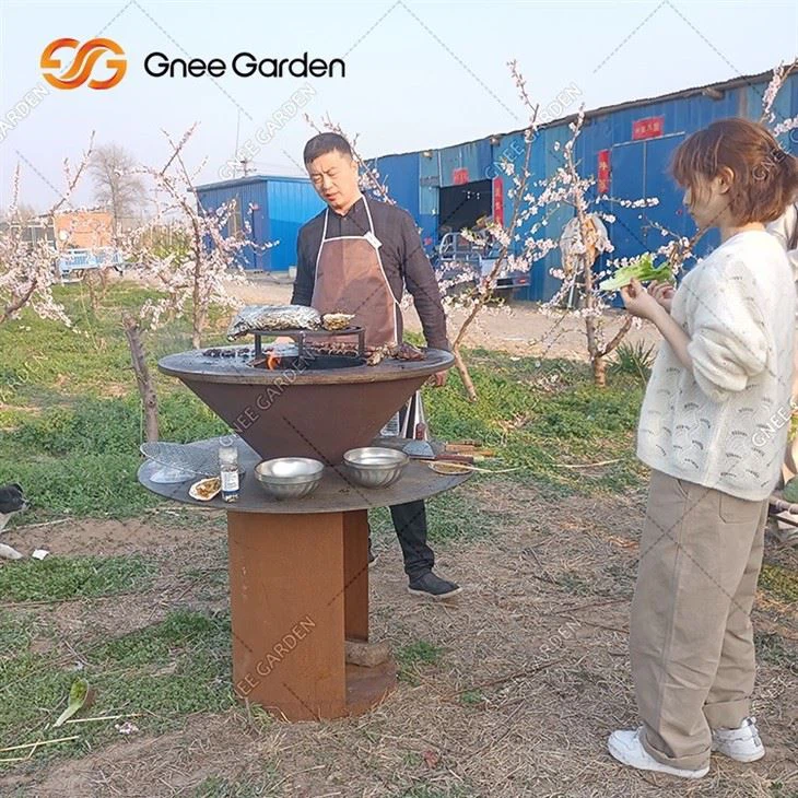 Round Corten Steel Rusty BBQ Grill