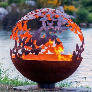 Butterfly Wings Fire Sphere Corten Steel Fire Ball