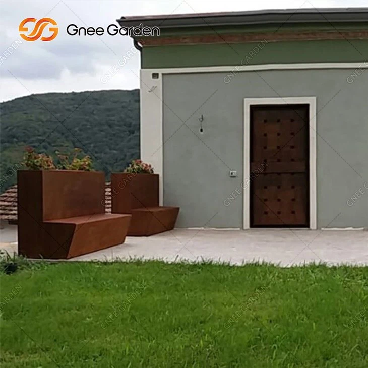 Corten Steel Seating Park Garden Metal Bench Outdoor